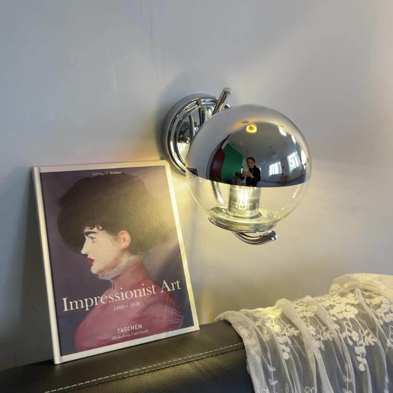 Vintage Chrome Glass Globe 1-Light Wall Sconce Lamp