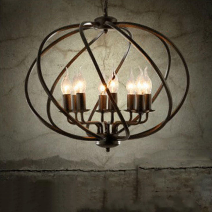 Industrial Vintage Iron Pumpkin Candle 8-Light Chandelier