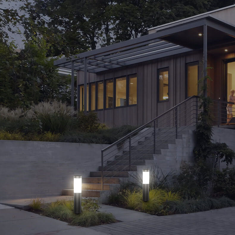 Modern Cylindrical Stainless Steel Waterproof Solar Outdoor Lawn LED Garden Ground Insert Landscape Light
