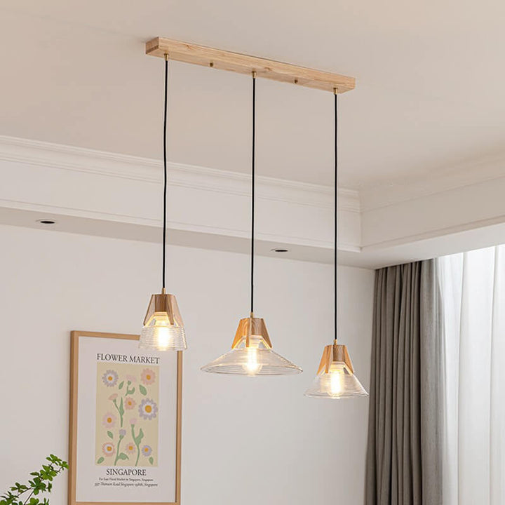 Lámpara de Isla de Cono de Vidrio de Tronco Japonés Vintage 1/3 Luces Candelabro 