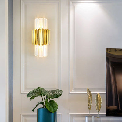 Modern Light Luxury Golden Crystal Column Stainless Steel 2-Light Wall Sconce Lamp