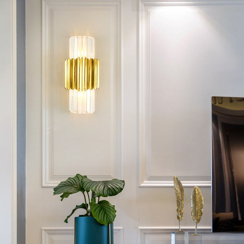 Modern Light Luxury Golden Crystal Column Stainless Steel 2-Light Wall Sconce Lamp