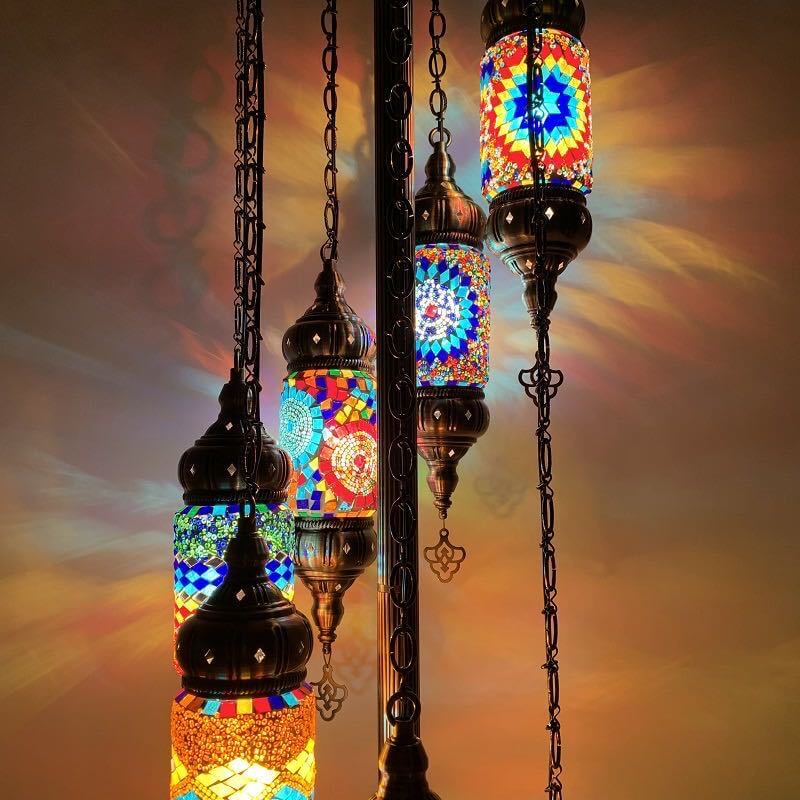 Retro Exotic Turkish  Moroccan 7-Light Standing Floor Lamp