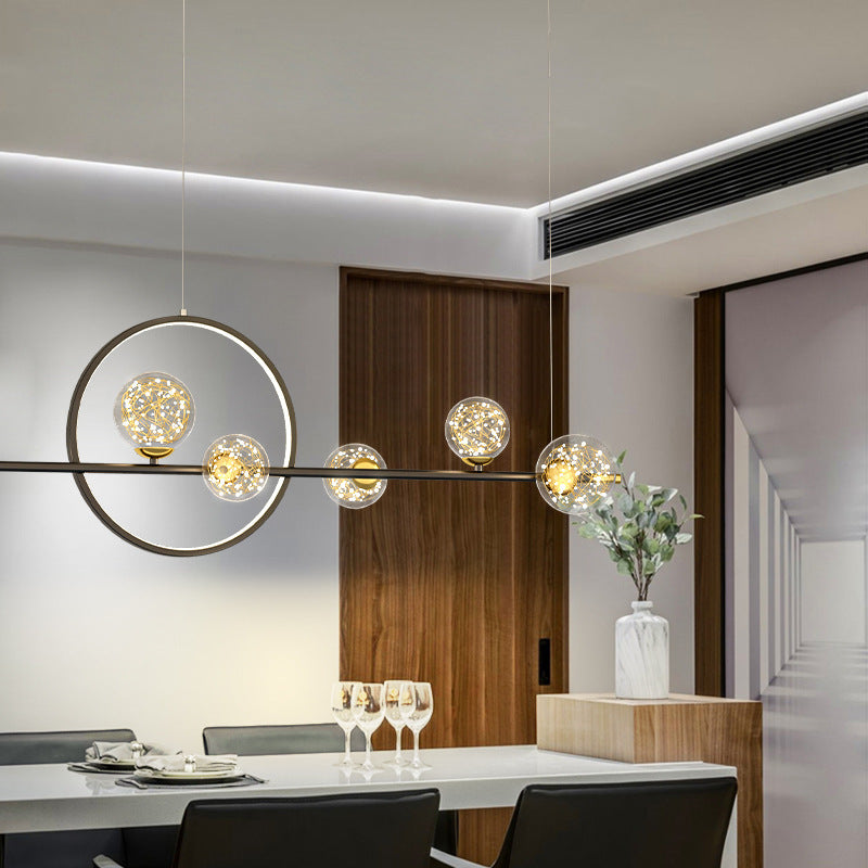 Modern Minimalist Long Orb Round Silicone Iron Glass LED Island Light Chandelier For Dining Room