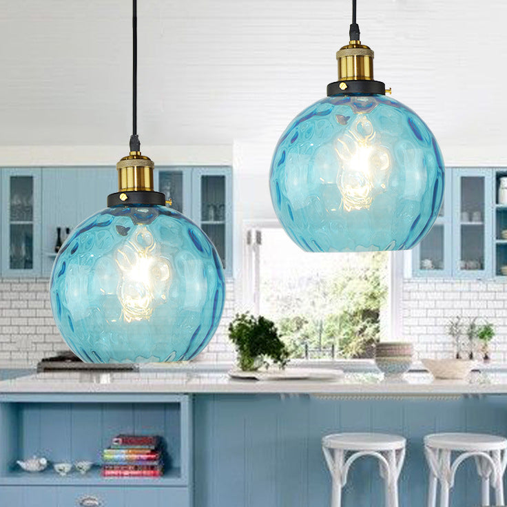 Contemporary Coastal Orb Aqua Glass 1-Light Pendant Light For Bedroom