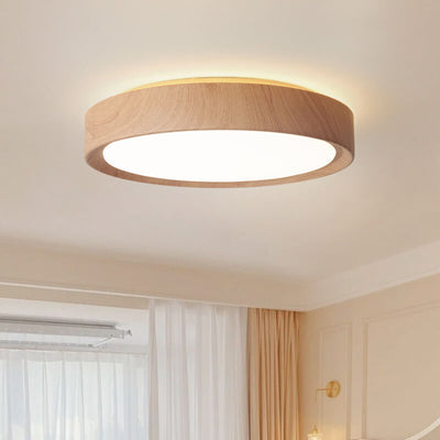 Modern Minimalist Round Wood Grain Iron Acrylic LED Flush Mount Light