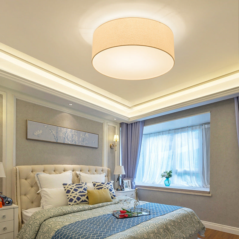 Modern Minimalist Round Drum Iron Fabric 3/5 Light Flush Mount Ceiling Light For Living Room