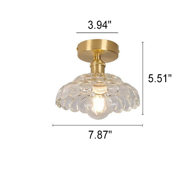 Vintage Brass Glass Dome 1-Light Semi-Flush Mount Ceiling Light