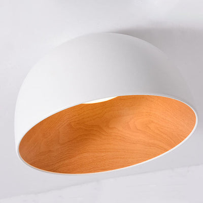 Minimalist Wooden Bowl Iron LED Flush Mount Ceiling Light