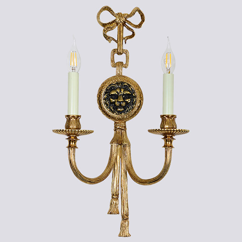 Traditional French Cylinder Sconce Full Brass 2-Light Wall Sconce Lamp For Living Room