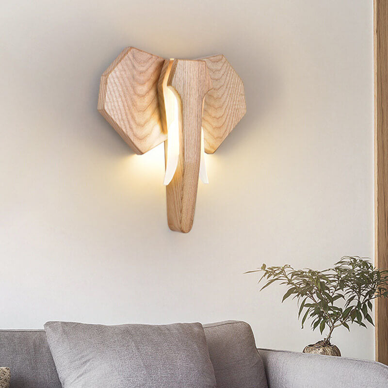 Nordic Creative Solid Wood Elephant Shape LED Wall Sconce Lamp