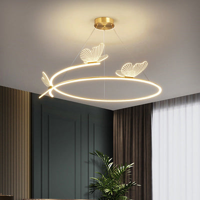 Contemporary Art Deco Acrylic Butterfly Hardware Circle Shade LED Pendant Light For Living Room