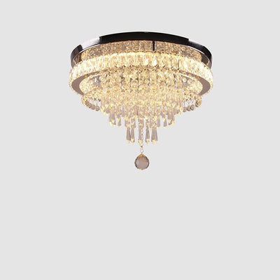 Modern Light Luxury Crystal Round Tassel LED Flush Mount Ceiling Light