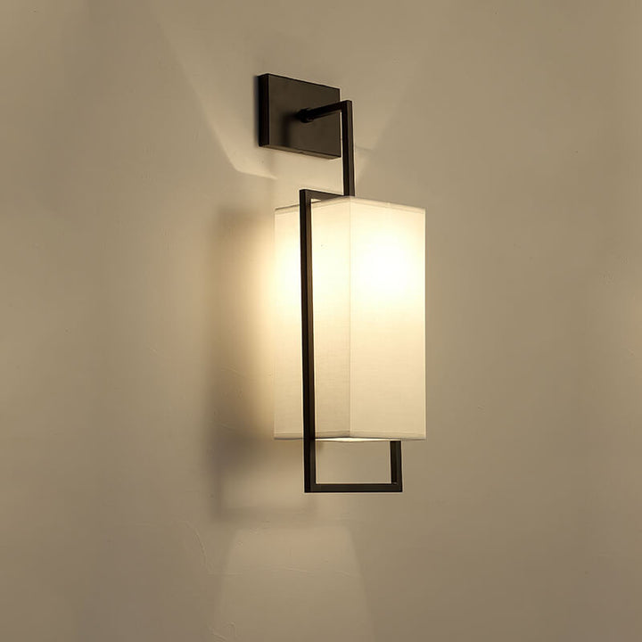 Traditional Chinese Square Fabric Iron Frame 1-Light Wall Sconce Lamp For Bedroom &amp; Living Room