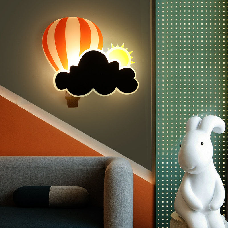 Contemporary Creative Kids Hot Air Balloon Clouds Iron Acrylic LED Wall Sconce Lamp For Bedroom