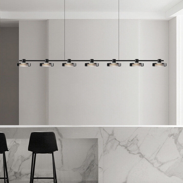 Nordic Minimalist Einfarbig Schwarz Edelstahl Acrylglas LED Insel Licht Kronleuchter 