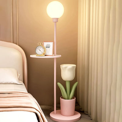 Modern Cartoon Resin Tulip PVC Shelf 1- Light Standing Floor Lamp