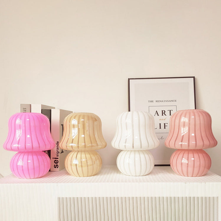 Französische Creme Handgefertigte Glas Pilz 1-Licht Tischlampe 