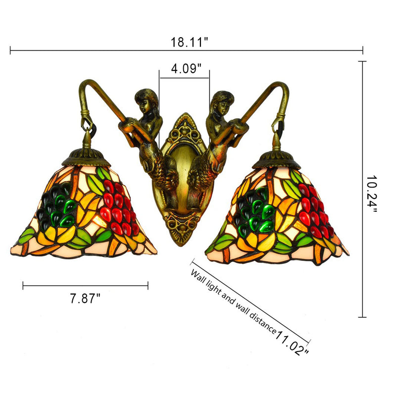 Tiffany Grape Stained Glass Bell Mermaid 2-Light Wall Sconce Lamp