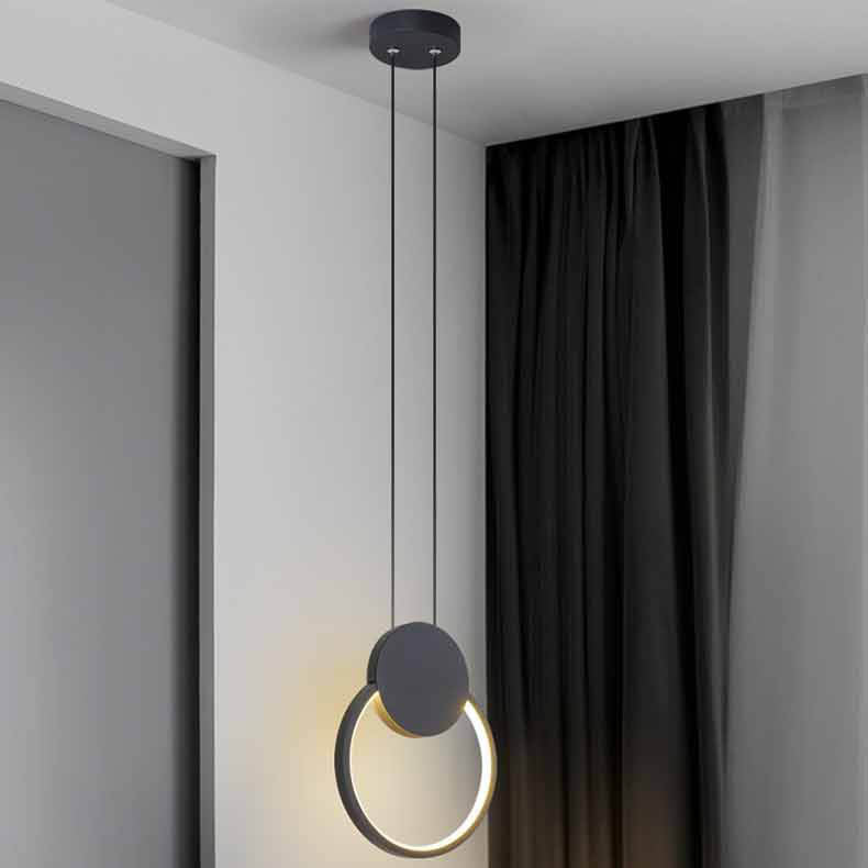 Modern Minimalist Iron Silicone Geometric Round Frame LED Pendant Light for Bedroom