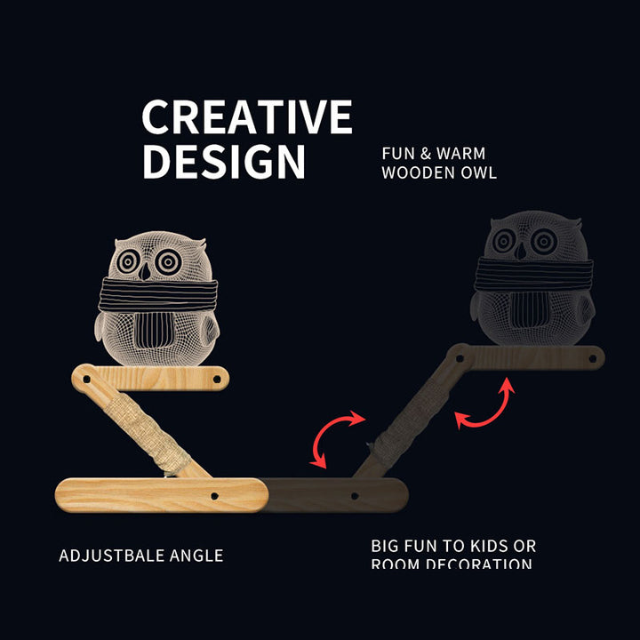 Lampe de table LED Creative Owls avec base en bois massif acrylique 
