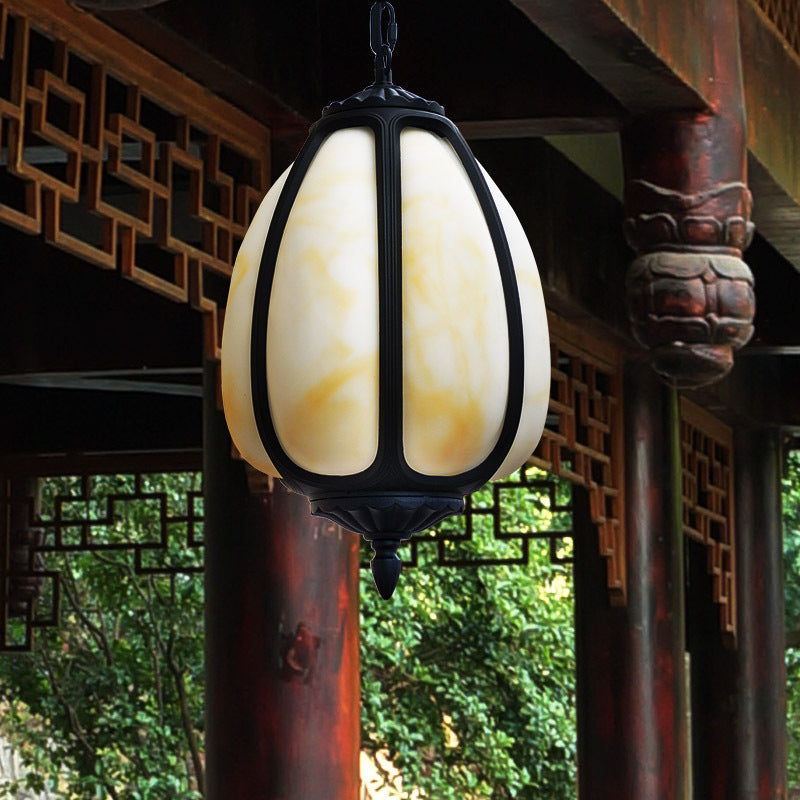 Lámpara colgante exterior de 1 luz con pantalla de calabaza de jade de imitación moderna 