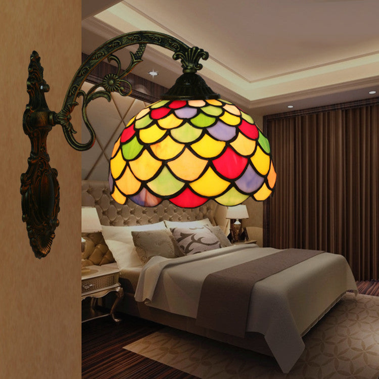 Tiffany European Scaled Stained Glass Dome 1-Light Wall Sconce Lamp