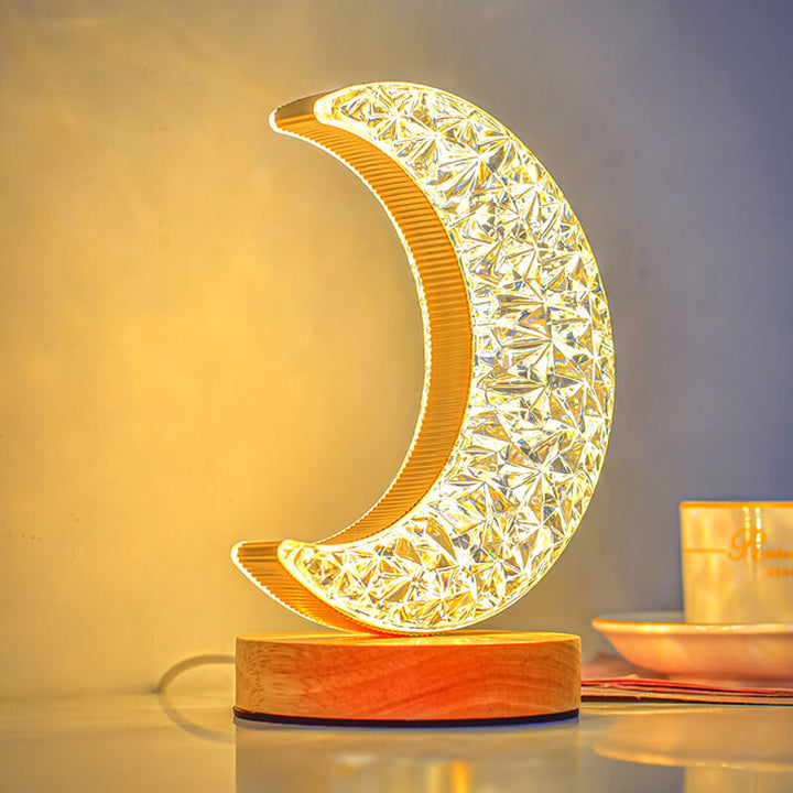 Contemporary Creative Moon &amp; Star PS Wood LED USB Table Lamp For Bedroom