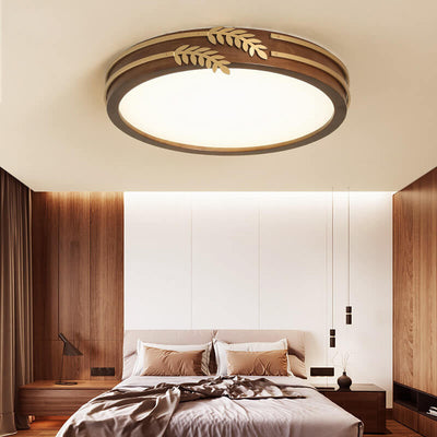 New Chinese Walnut Creative Golden Wheat Ear Decoration Design LED Flush Mount Light