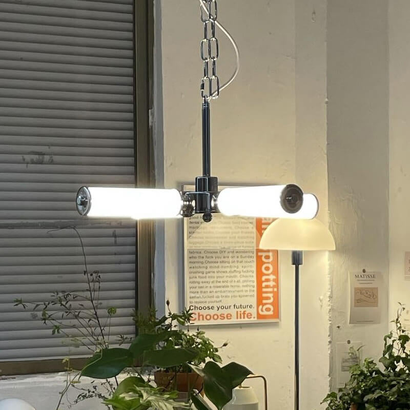 Industrieller 4-Licht-LED-Kronleuchter aus Edelstahl mit Astdesign 