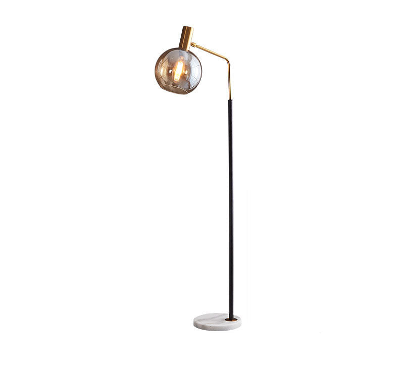 Moderne nordische Stehlampe mit Glasschirm in Kuppelform und Marmorsockel, 1-flammig, für das Wohnzimmer 