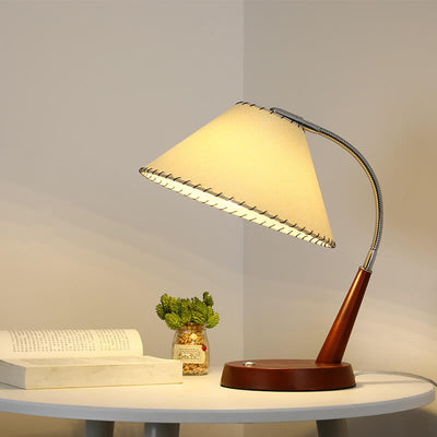 Vintage Pleated Fabric Wood Base Touch 1-Light Table Lamp