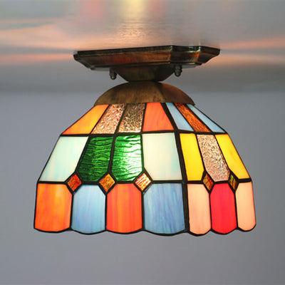 Tiffany Stained Glass Dome 1-Light Semi-Flush Mount Ceiling Light