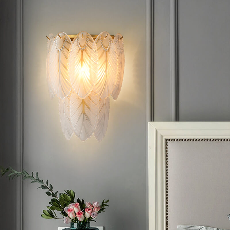 European Light Luxury Feather Iron Glass 2/3-Light Wall Sconce Lamp