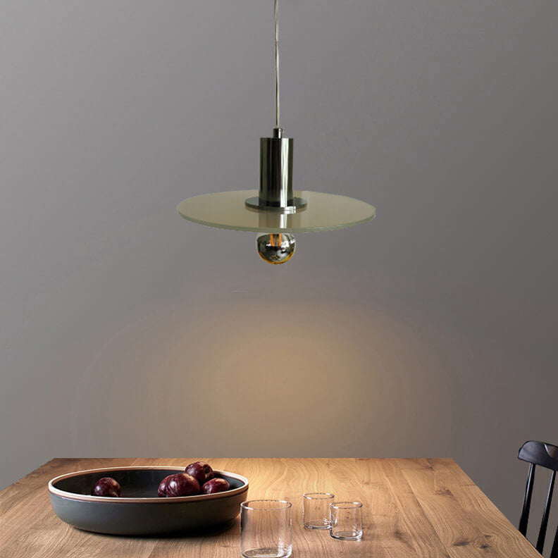 Nordic Minimalist Green Glass Flat Round Disc LED Pendant Light