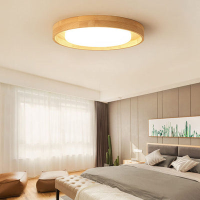 Japanische einfache runde LED-Deckenleuchte aus Holz für die bündige Montage 