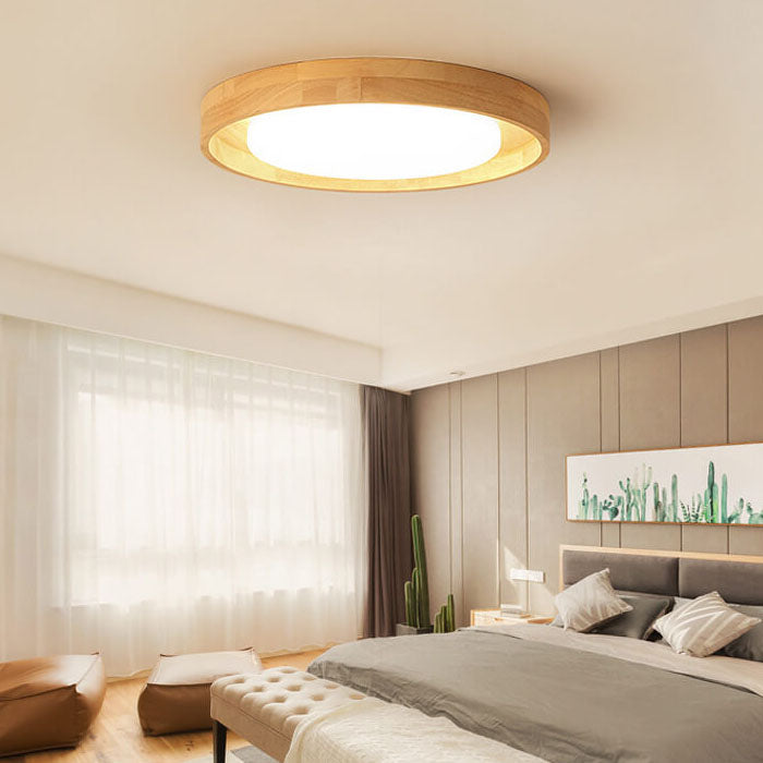 Japanese Simple Log Round LED Flush Mount Ceiling Light