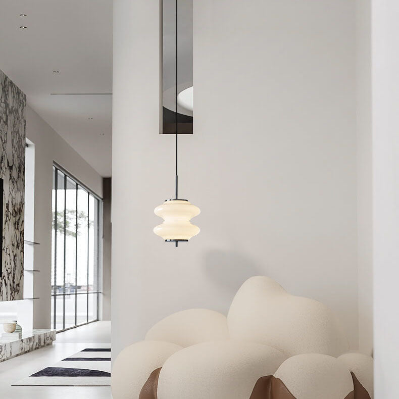 Contemporary Nordic Antique Milk White Glass Gourd LED Pendant Light For Bedroom
