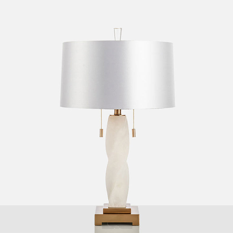 Moderne Luxus Zylinder Runde Metall Marmor Stoff 1-Licht Tischlampe für Schlafzimmer 