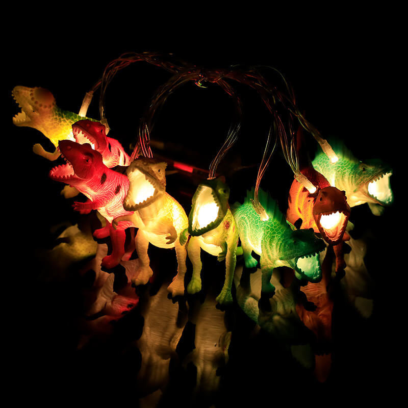 Lumière de guirlande à LED avec boîte à piles et décoration de dinosaure dessin animé créatif 