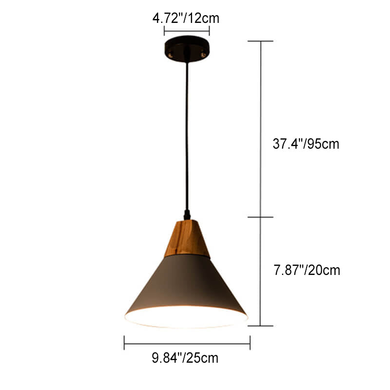 Industrial Minimalist Cone Wood Iron 1-Light Pendant Light