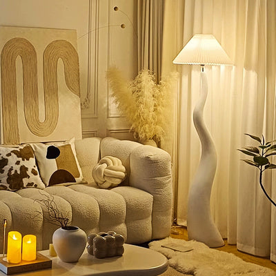 Contemporary Creative Tapered Waves Resin Fabric 1-Light Standing Floor Lamp For Bedroom