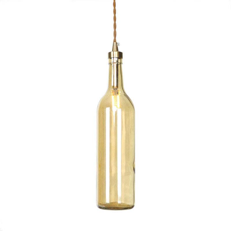 Industrial Vintage Wine Bottle Glass Copper 1-Light Pendant Light