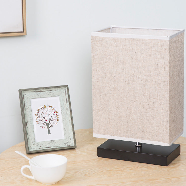 Modern Simplicity Rectangular Linen Black Wood Base 1-Light Table Lamp