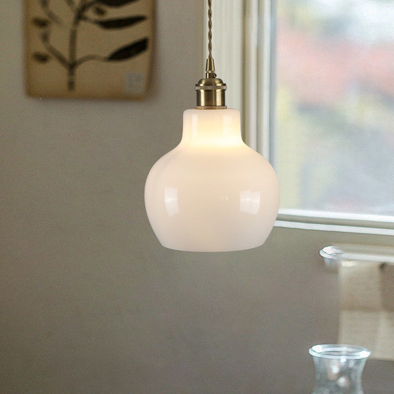 Japanese Minimalist Pure White All Copper Glass 1-Light Pendant Light