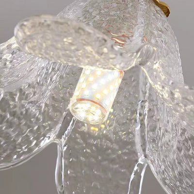 French Brass Glass Flower Shape 1-Light Pendant Light