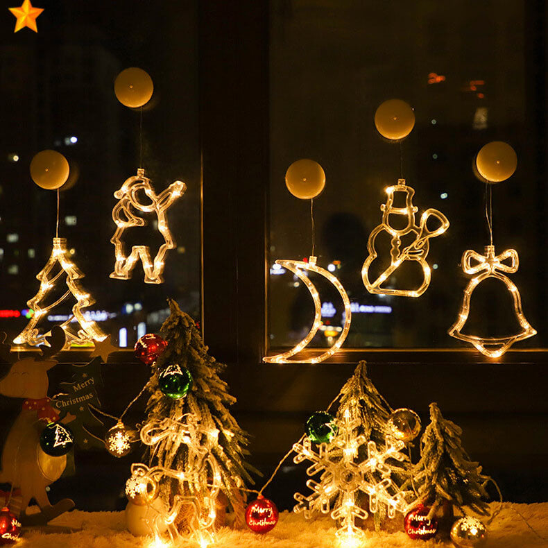 LED Christmas Lights Santa Claus Snowman Shape Window Suction Cup Decoration Lights