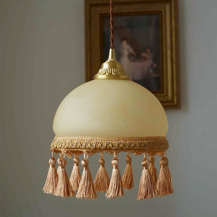 French Vintage Tassel Full Copper 1-Light Pendant Light