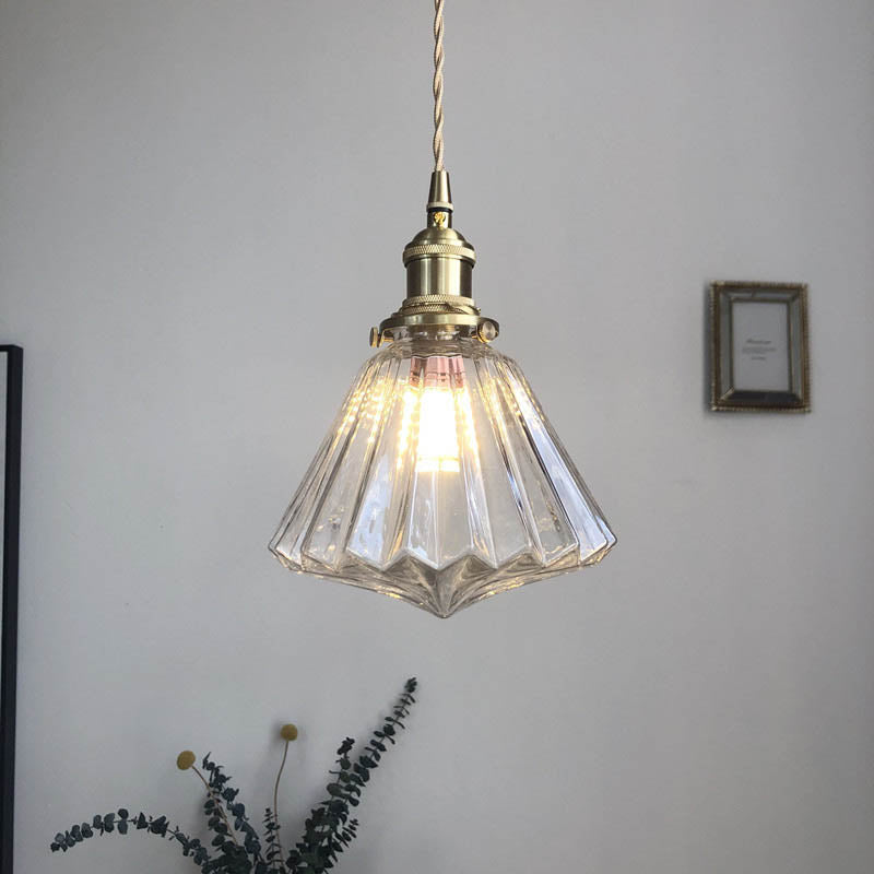 Modern Art Deco Brass Glass Diamond Shape 1-Light Pendant Light for Living Room