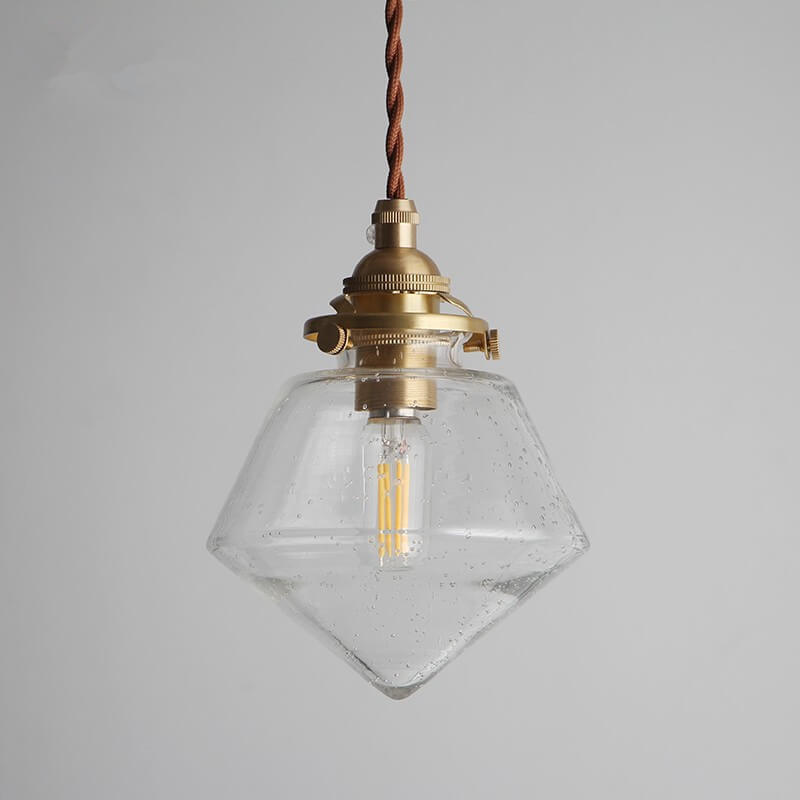 Japanese Vintage Rhombus Bubble Glass Jar 1-Light Pendant Light